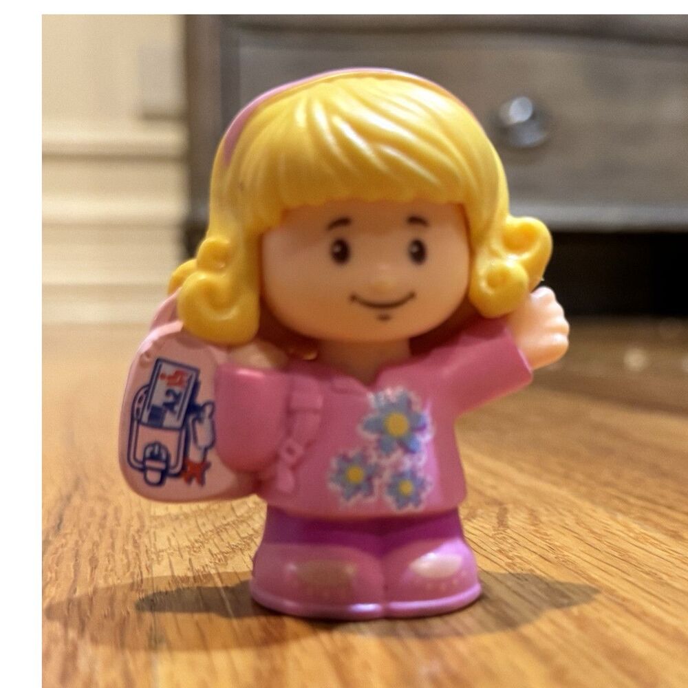Fisher-Price Little People Blonde Girl Figure Pink Outfit with Backpack